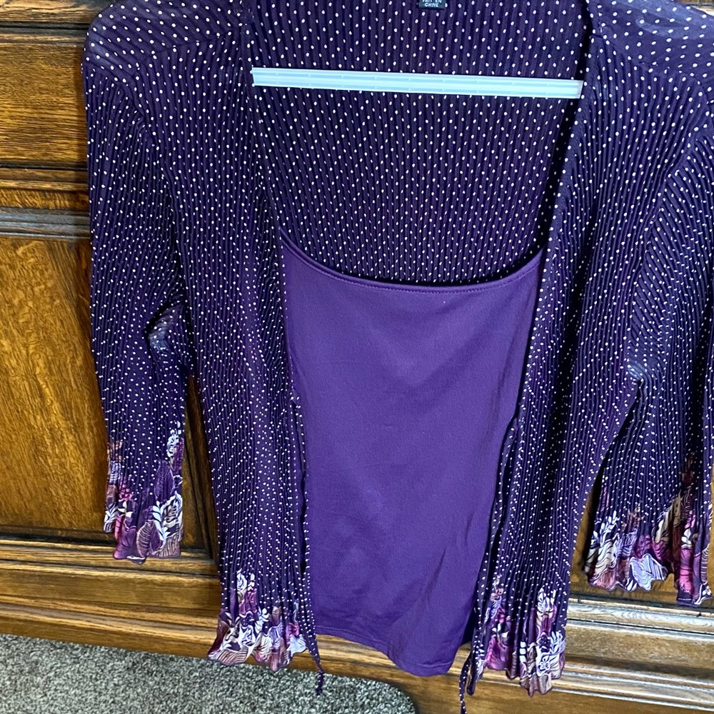 PIANO  Blouse, Purple Accents/Trim, Bell Sleeves, Accordian, Size L